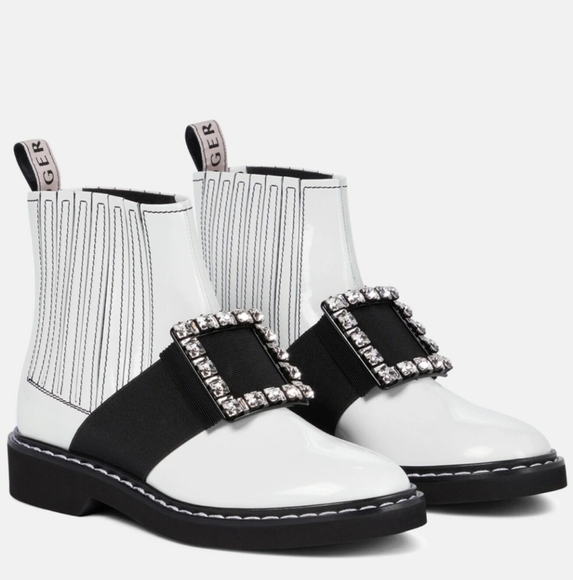 NWT$1,995 Roger Vivier Viv Rangers Brushed Leather Ankle Chelsea Boots Sz 37.5 - Picture 1 of 14